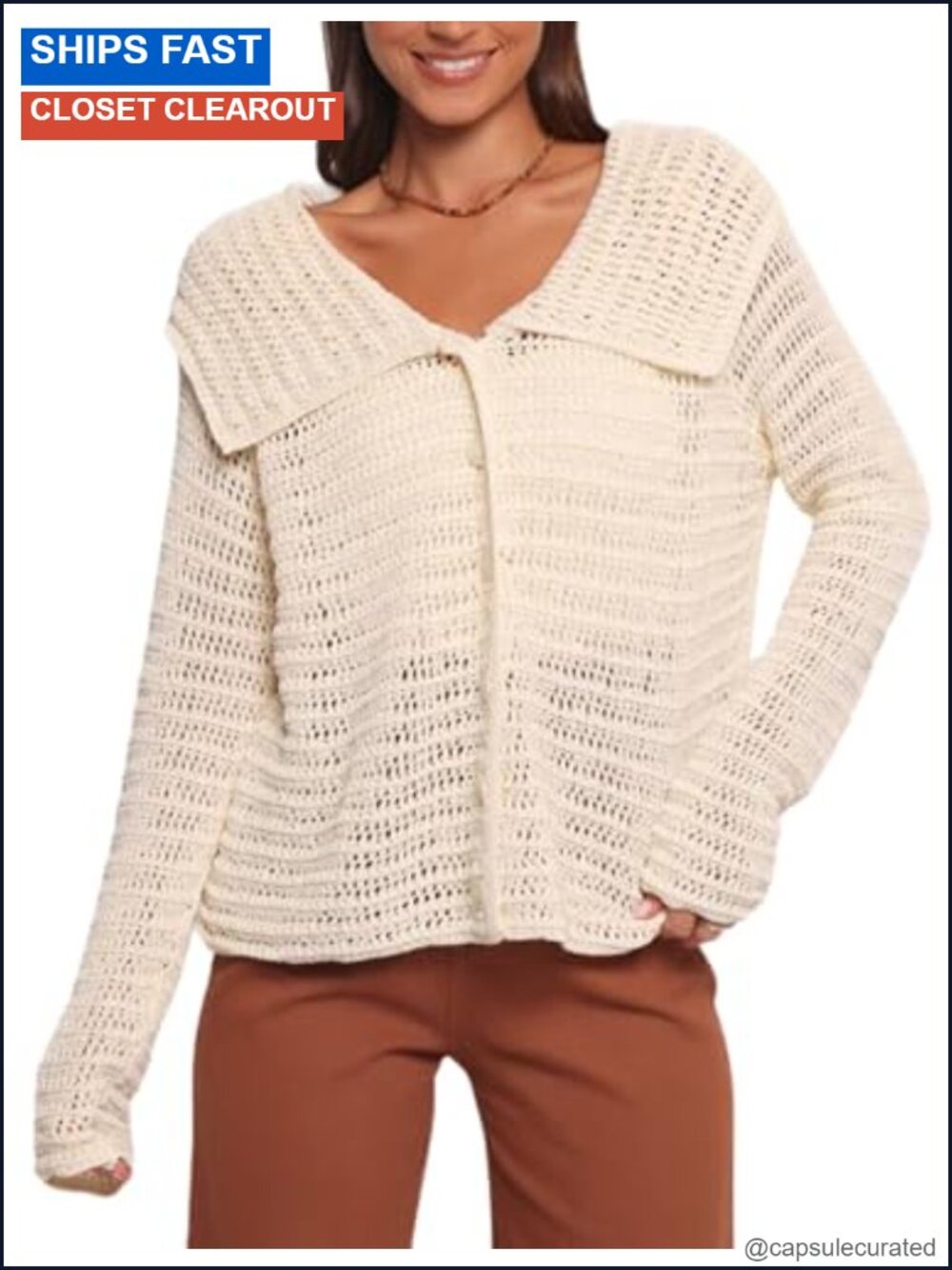 Crochet Cardigan Sweater Peter Pan Collar Button Down Long Sleeve Boho